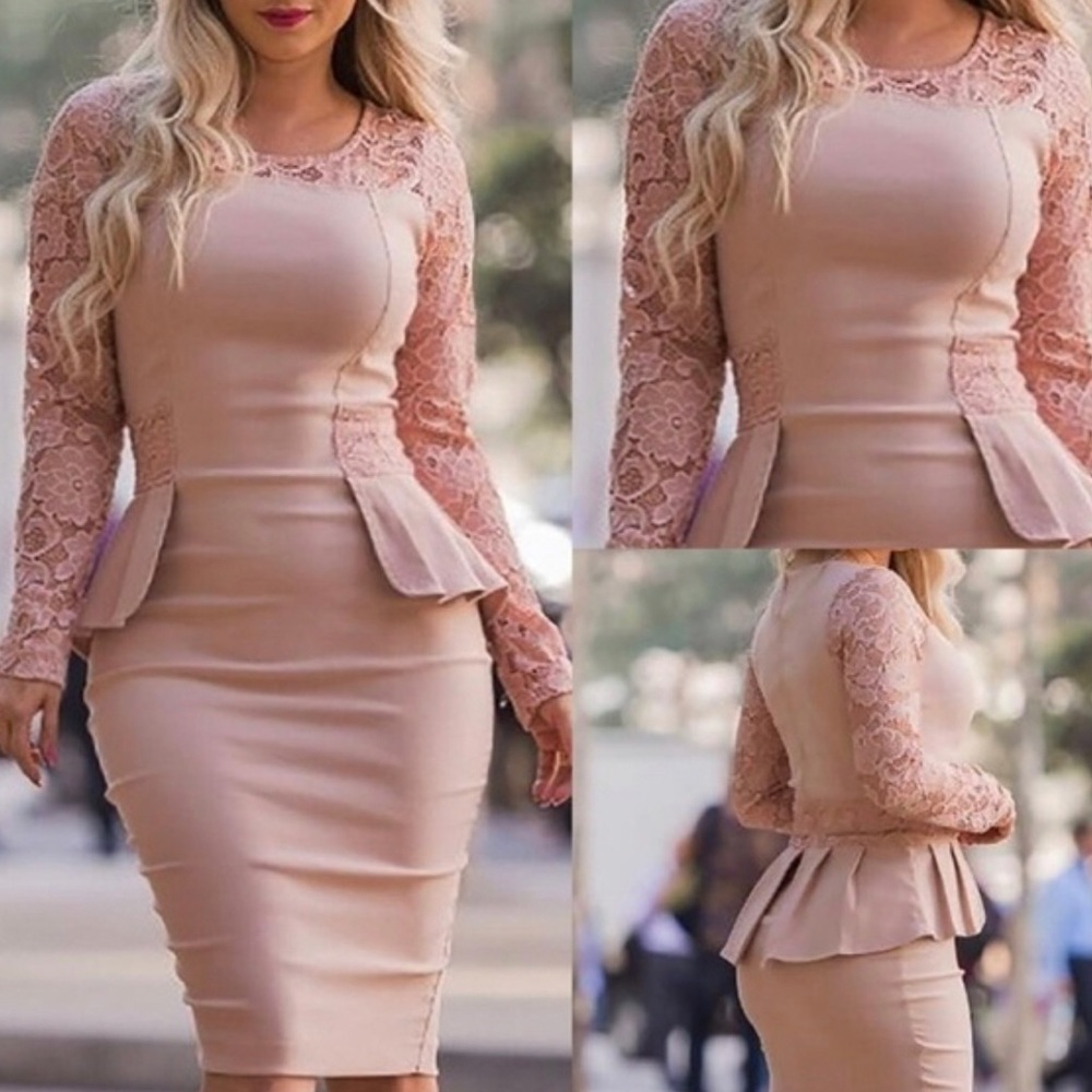 Peplum Bodycon Dress-Pink